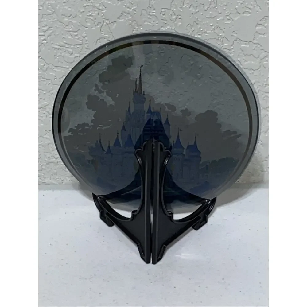 VTG Walt Disney World Cinderella’s Castle Oval Souvenir Glass Plate With‎ Stand